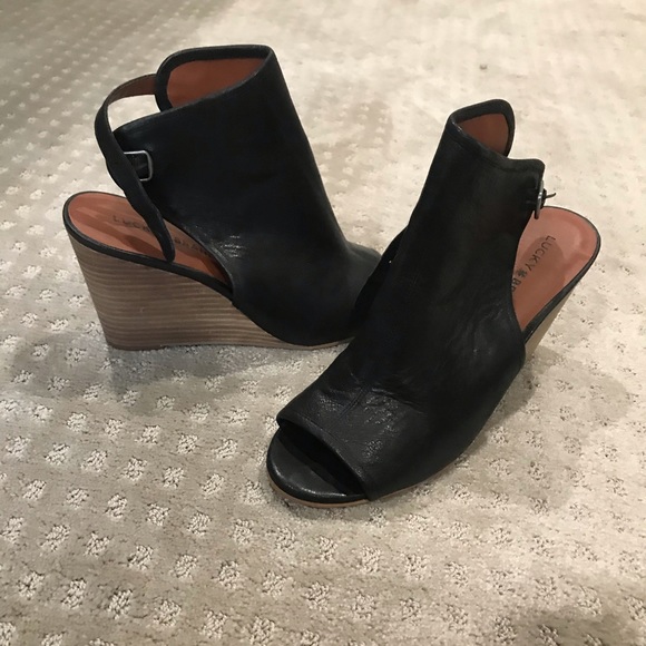 Black Leather Wedge Booties - Picture 3 of 4